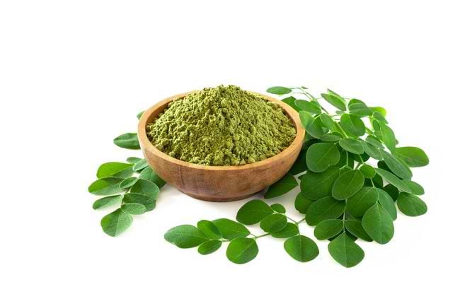 Moringa powder in a bowl